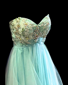 Strapless Sequin Tulle Party Gown