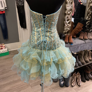 sequin strapless ruffles